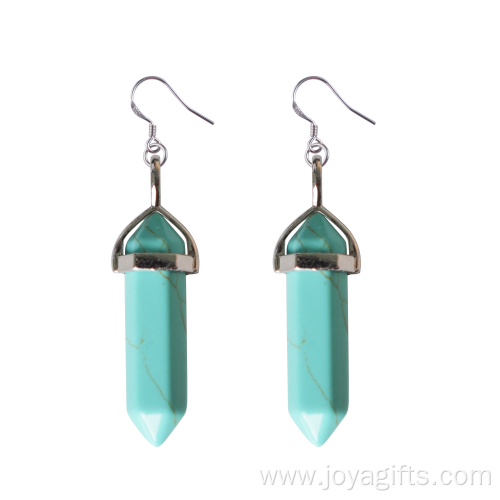 Natural Gemstone Healing Hexagonal Columns Crystal Hook Earring